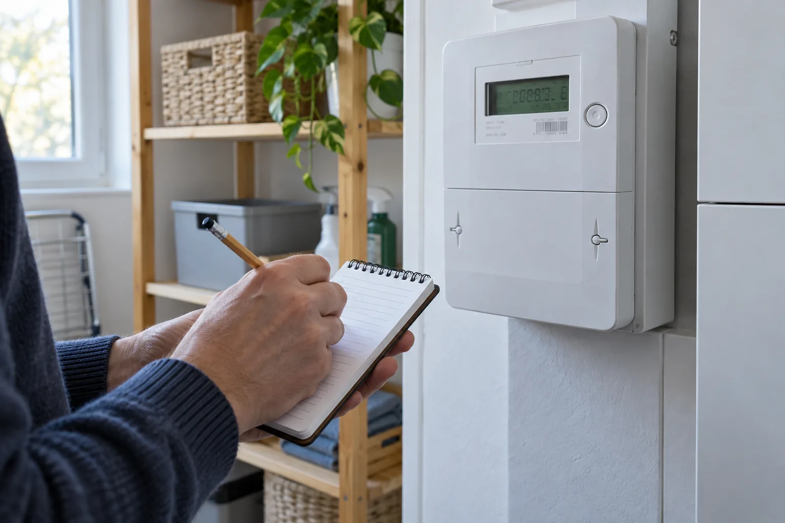 Relevé de consommation électrique sur un compteur domestique, illustration générée par IA