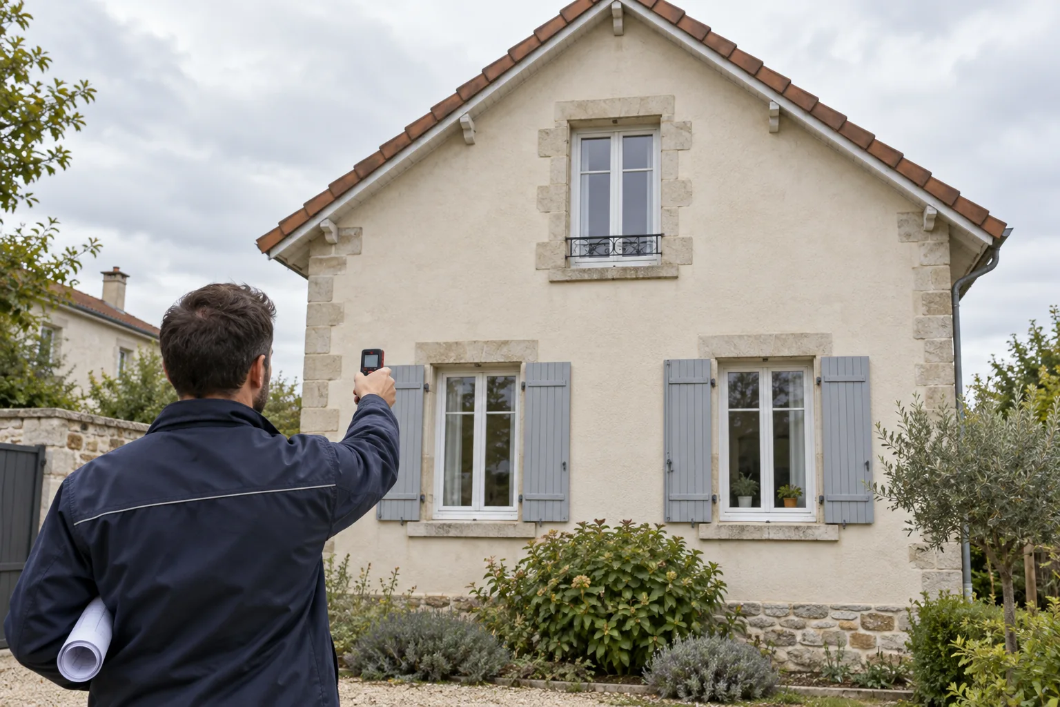 Relevé des dimensions d’une façade de maison, illustration générée par IA